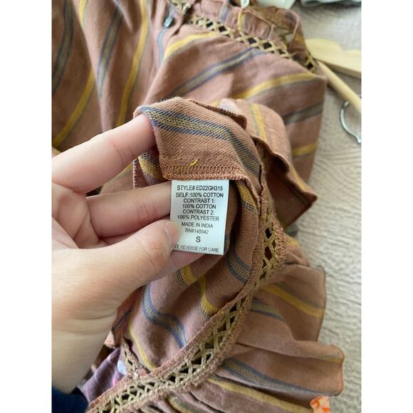 ARATTA Anthropologie Brown Striped Floral Set Mariah Stripe Pants Size Medium - Picture 7 of 7